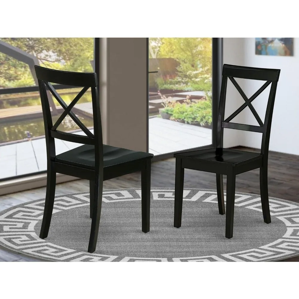 Boston Dining Room Cross Back Solid Wood Seat Chairs, Set of 2, Black modern dining table  chairs for events  dinning chair