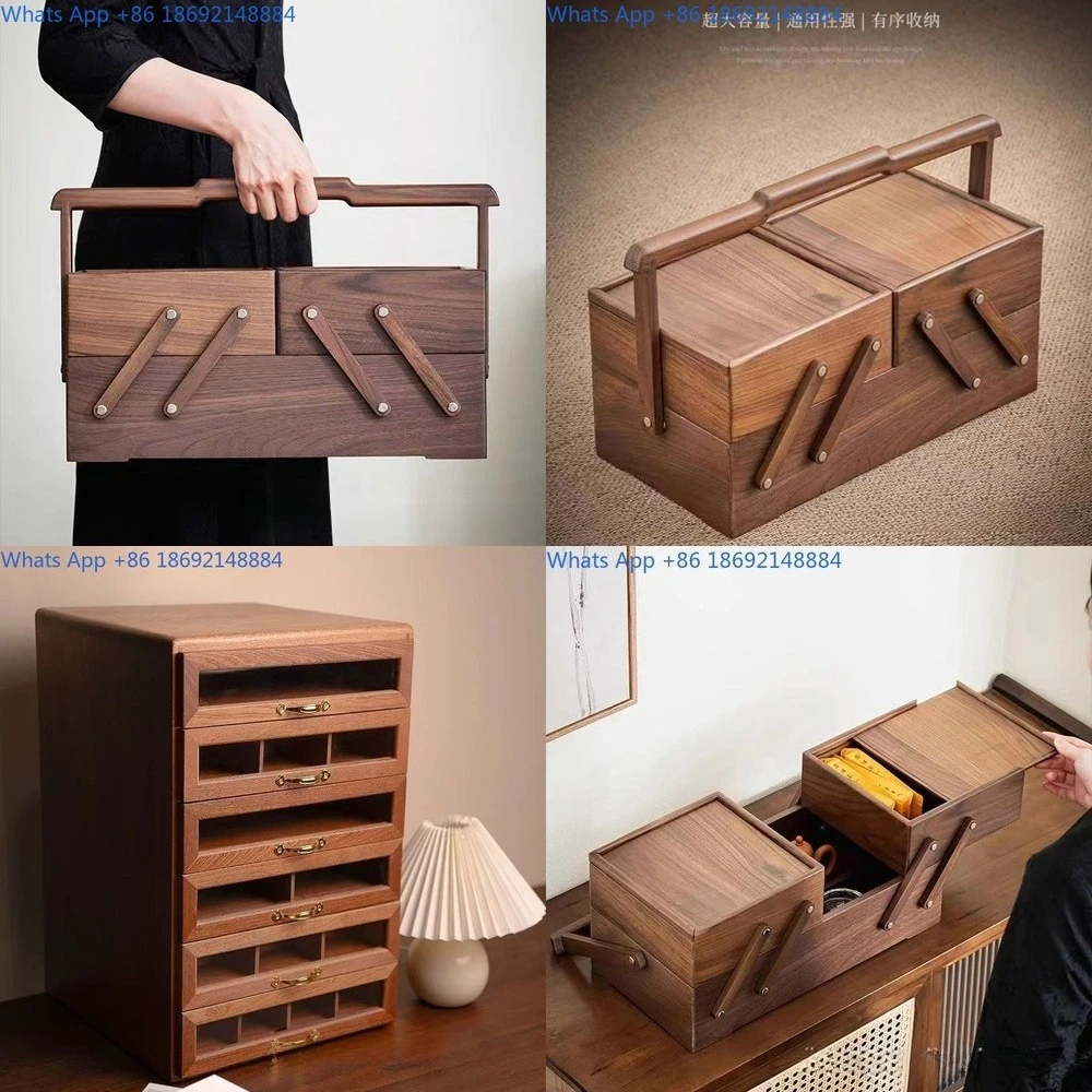 

Folding Wooden Desktop Storage Box for Tea Accessories and Beads