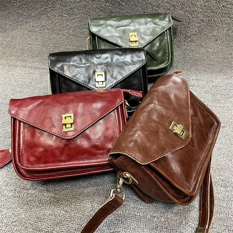 

Genuine Leather Women's Bag Vintage Faion Lo Bule Menger Envelope Crossbody Bag Versatile Single oulder Slant Carry