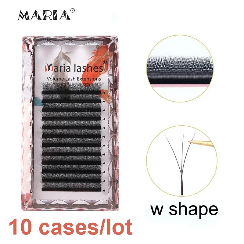 MARIA 10 Cases 3D W Private Label Wholesale Russian Eyelashes Clusters Easy Fan Volume Lashes Extension Y Mix False Mink Makeup