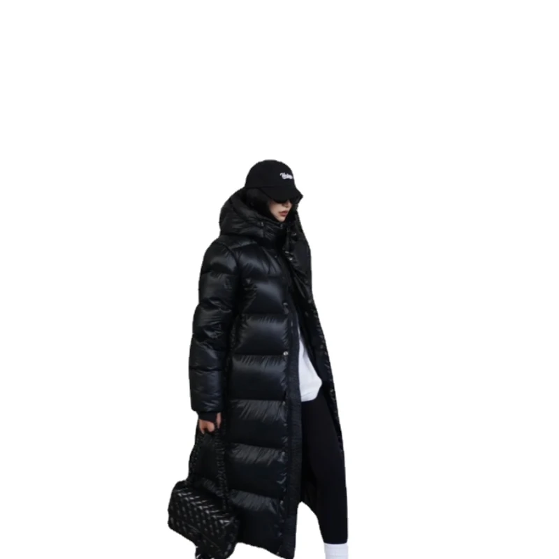 Black Hooded High-end Down Jacket, Winter New White Duck Down Women's Coat, Fashionable and Warm Female Parka