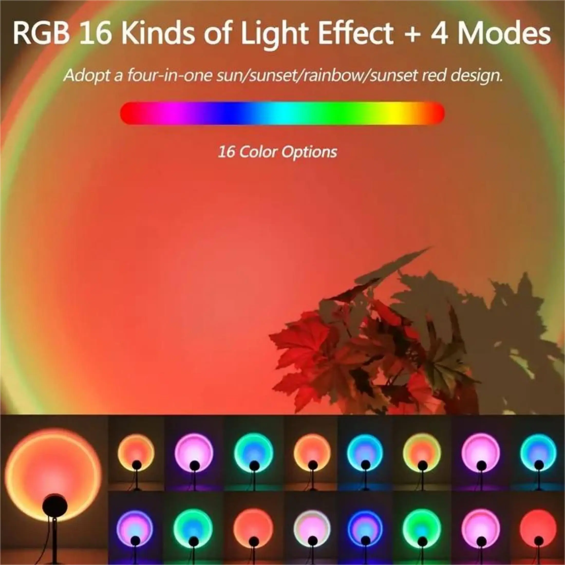 1pc Vibrant Sunset Projection Light - 16-Color Spectrum, USB Remote Control, Dynamic Color Changing LED Light - Creates Warm Hom