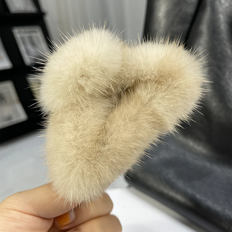 New Women Cute Hairpin Plush Natural Mink Fur Hair Claw Elegant Temperament Real Fur Hairgrips Fashion Hair Accessories