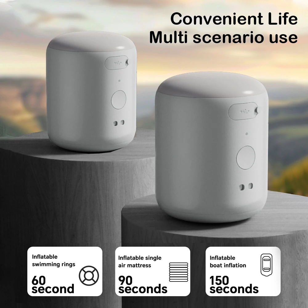 Portable Air Compressor 4Kpa Mini Inflator Air Pump ​For Outdoor Camping Mat Inflate Car Pillows With LED Lantern Outlet Nozzles