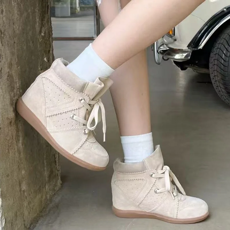 Luksusowe designerskie damskie buty, modne botki z zamszu, ekskluzywne sneakersy na grubej podeszwie dla kobiet, wkładki podwyższające o 6 cm, Botas Mujer
