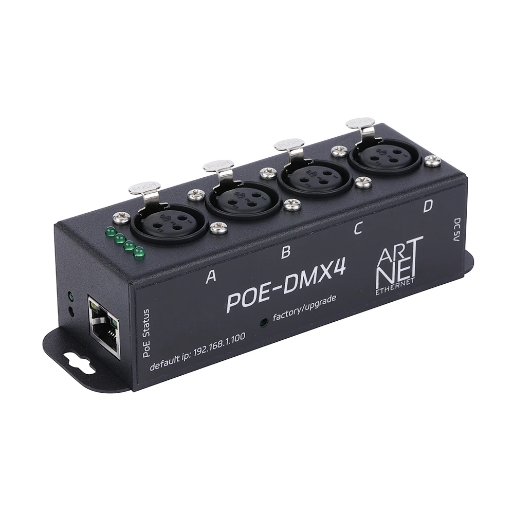 MINI ArtNet / sACN 2048 Power Over Ethernet (PoE) Controlador DMX/RDM bidirecional de quatro portas Conector de rede padrão Madrix/ MA2