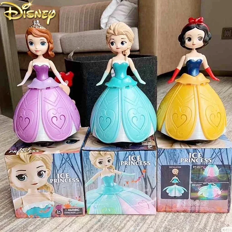 

Кукла принцессы Диснея Эльзы и Анны, электрические танцевальные игрушки с крыльями, экшн-фигурка, вращающаяся проекционная легкая музыкальная модель, куклы