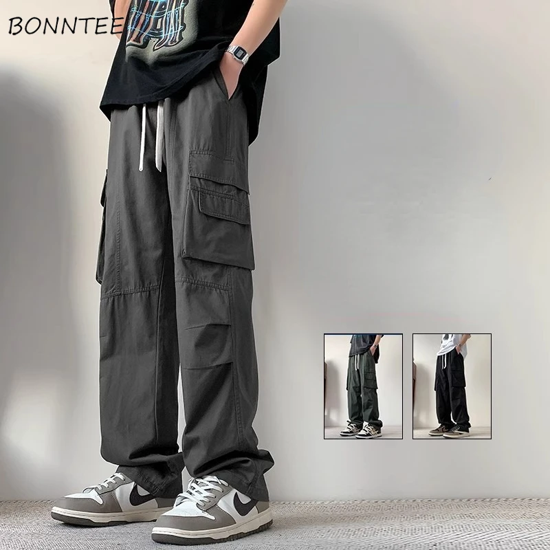 

Брюки-карго мужские с несколькими карманами повседневные индивидуальные брюки на шнурке винтажная уличная одежда красивая мода универсальные Ulzzang повседневные