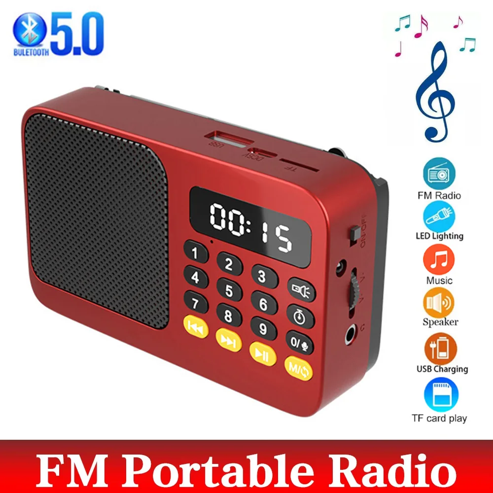 32GB Portable  FM Radio Receiver FM TF USB Music Player With LCD Display LED Flashlight Rechargeable Mini Bluetooth Speaker