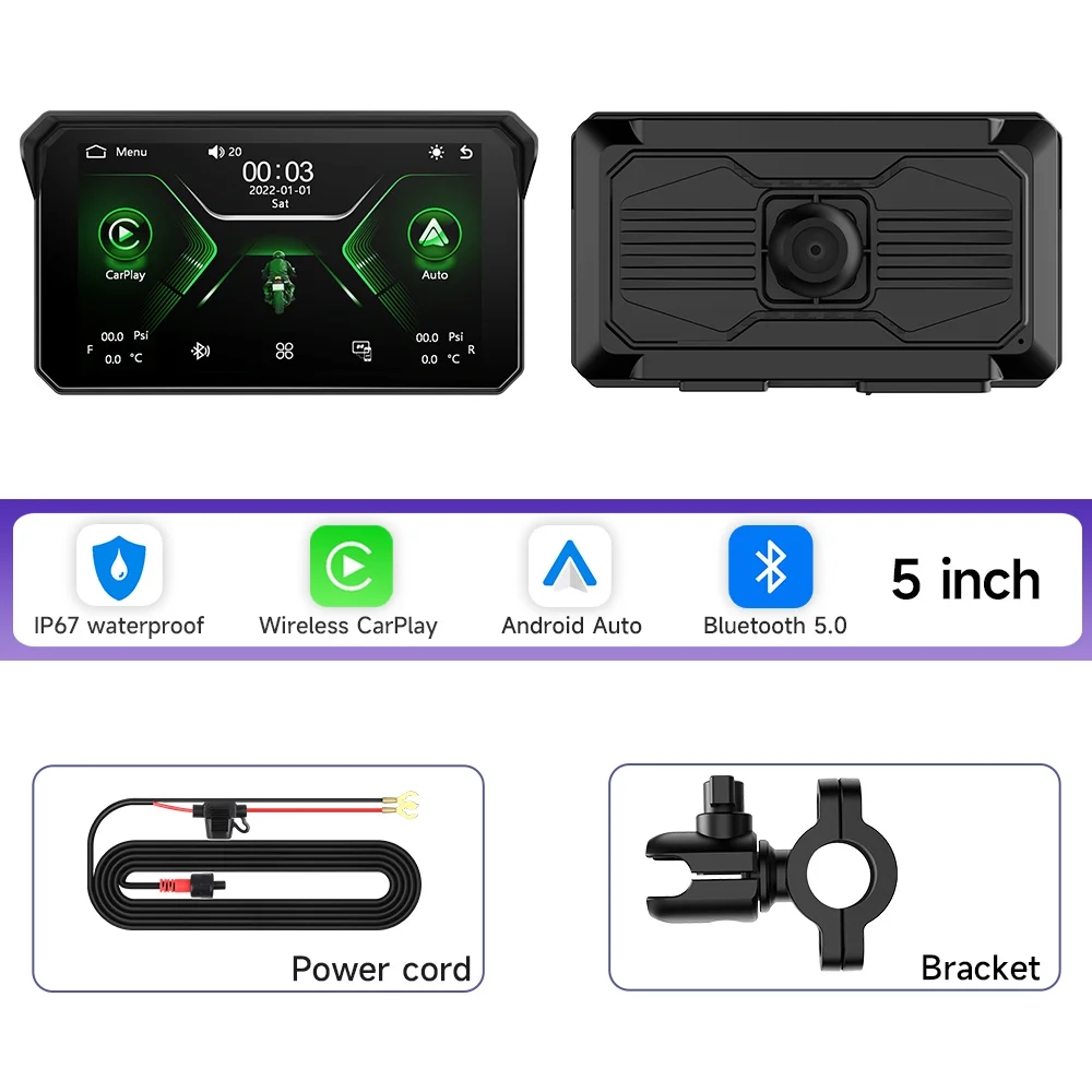 JIUYIN 5 inch draadloze CarPlay Moto Android Auto draagbare digitale motorfiets dashboard GPS motorfiets navigatie display scherm