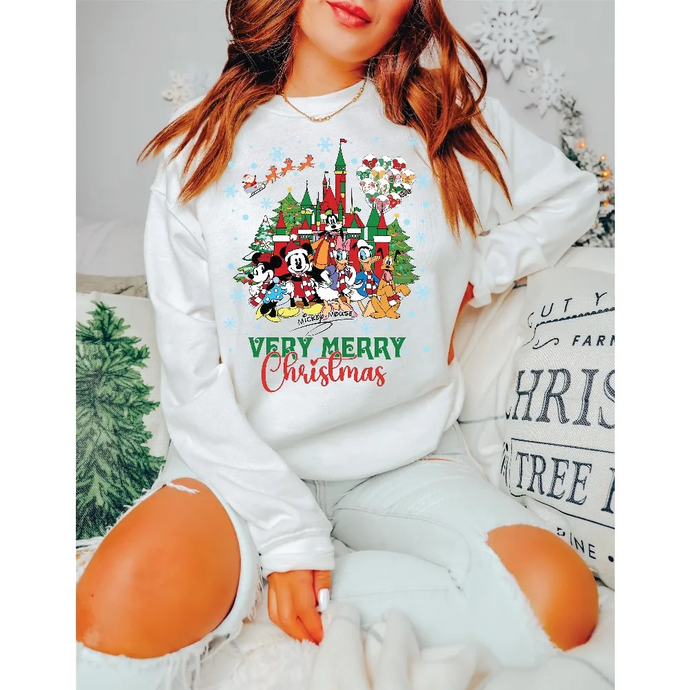 

Рождественский свитшот с круглым вырезом Disney 2025 года, зимняя семейная одежда для родителей и детей для мальчиков и девочек, унисекс, свободные свободные рукава большого размера с длинными рукавами