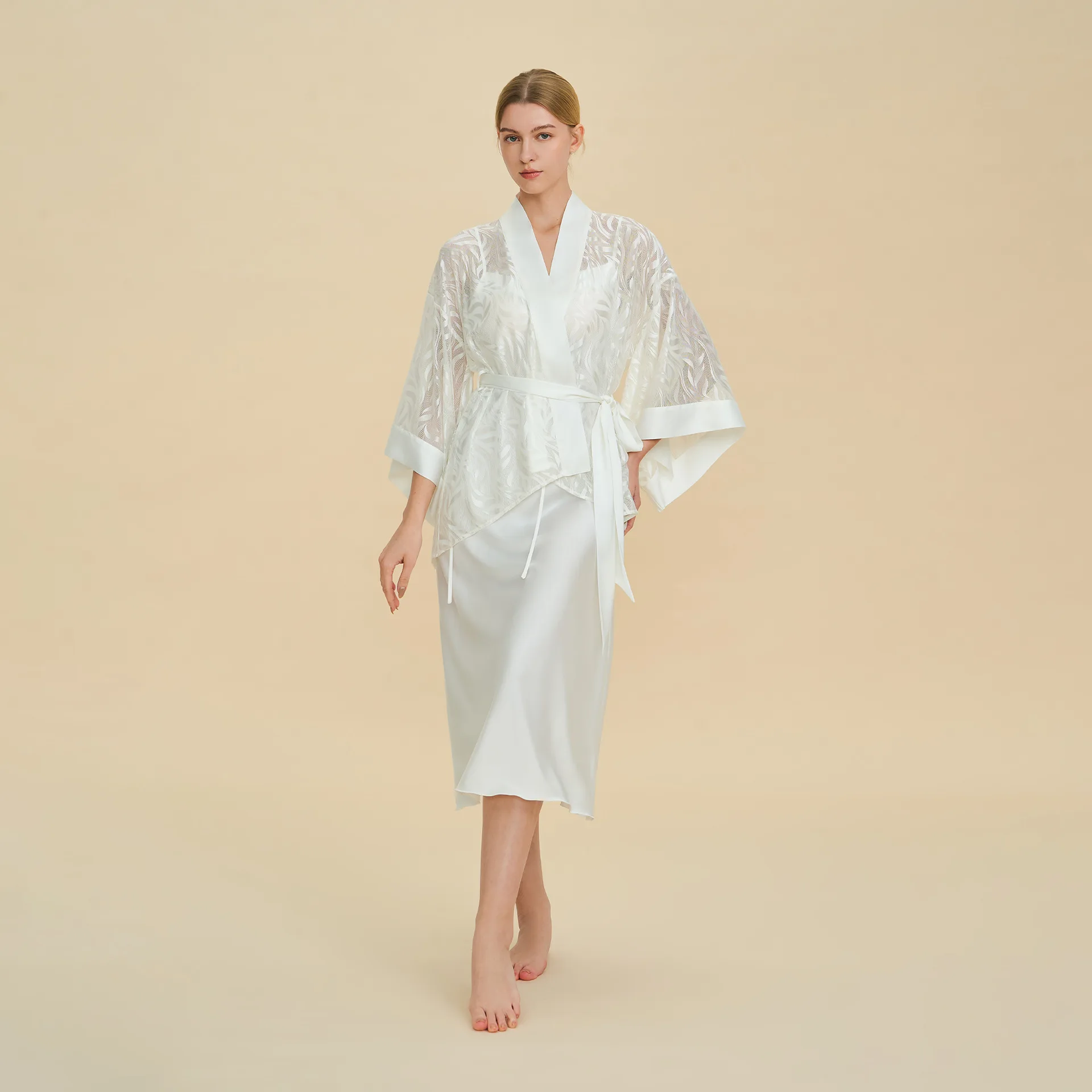 

Jacquard Mesh Robe Bathrobe for Women Spring Summer Homewear Nightdress Loose Loungewear Nightwear