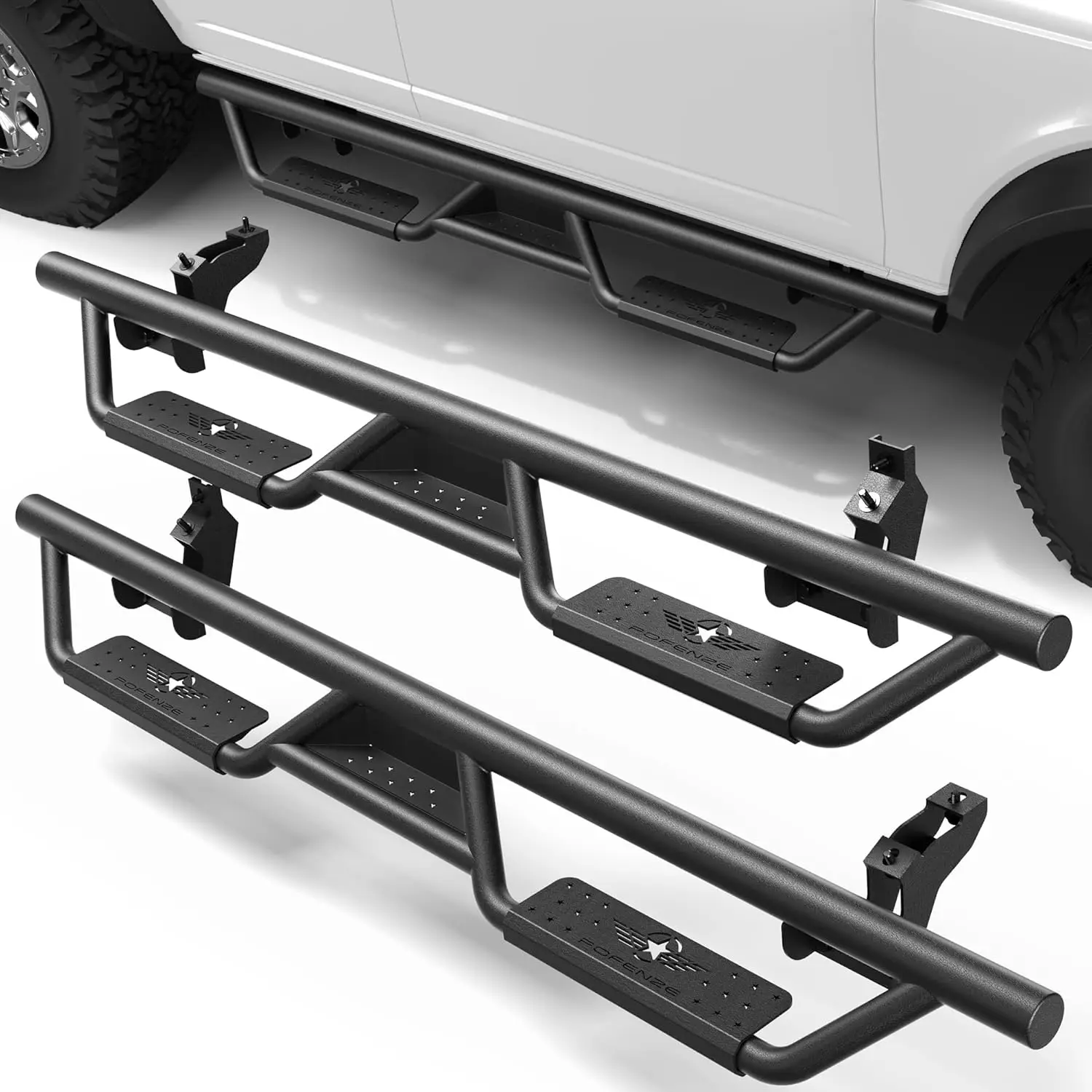 

4 Door Running Boards for 2021-2025 Ford Bronco, Carbon Steel, Textured Black, Heavy-Duty & Bolt-On