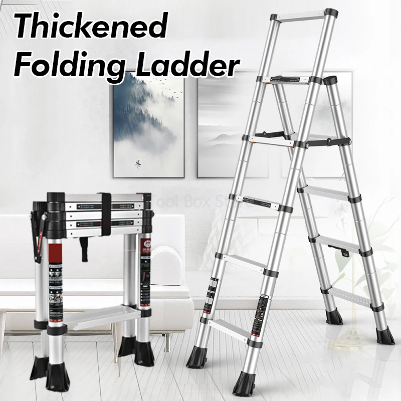 New 4/5 Step Foldable Ladders Folding Telescopic Ladder Household Thickened Aluminum Stairs Multi-Purpose Herringbone Ladders