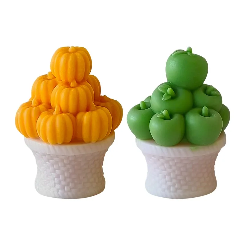 Obstkorb Kerze Silikonform 3D Apfel Kürbis Blumenkorb Handwerk Gips Harz Seifenform DIY Eiswürfel Kuchen Backwerkzeug