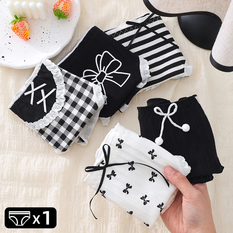 1Piece Cotton Panties for Women Bow Underwear Lolita Girls Briefs Japanese Ladies Cute Breathable Underpant  Female Lingerie