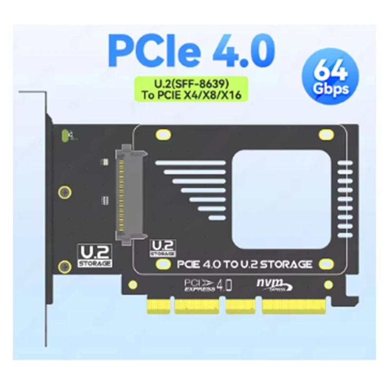 Top-Pcie To U.2(SFF-8639) Adapter, 128Gbps GEN5 U.2 SSD To PCIE X4 X8 X16 Expansion Card For Pcie 4.0/3.0/2.0