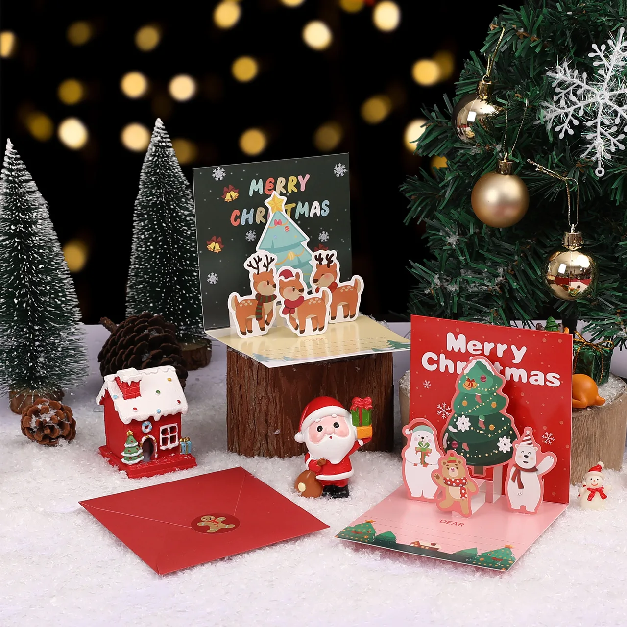 6 Stück 3D-Weihnachtskarten mit zufälligen Mustern und Umschlägen - Weihnachtsszene, Weihnachtsmann, Rentier - Feiertagsgrußkarten für Freunde und Familie, Weihnachtsbotschaftskarten, Geschenke für den Heiligabend, Fir – Detail 4