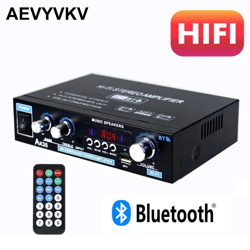 

Home Audio Amplifier AK35 Channel 2.0 Bluetooth 5.0 Bass Amplifiers HIFI Digital Audio Amp USB TF FM RCA for Car TV AC 110V-240V