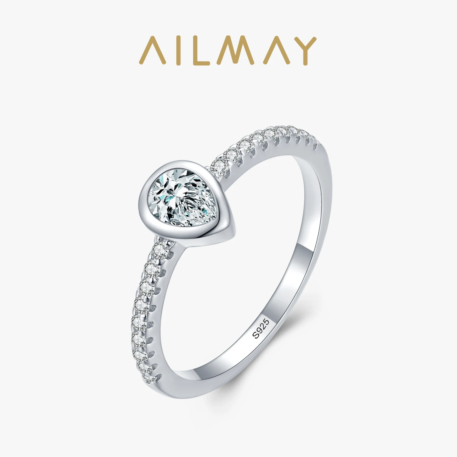 

Ailmay Fashion Water Drop Shape Rings Real 925 Sterling Silver Luxury Dazzling CZ Finger Rings For Women Wedding Fine Jewelry