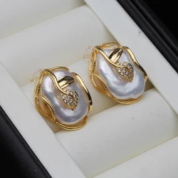 White Freshwater Large Baroque Pearl Earring Jewelry,Silver 925 Fine Earrings With Natural Pearls Wife Mother Anniversary Gift