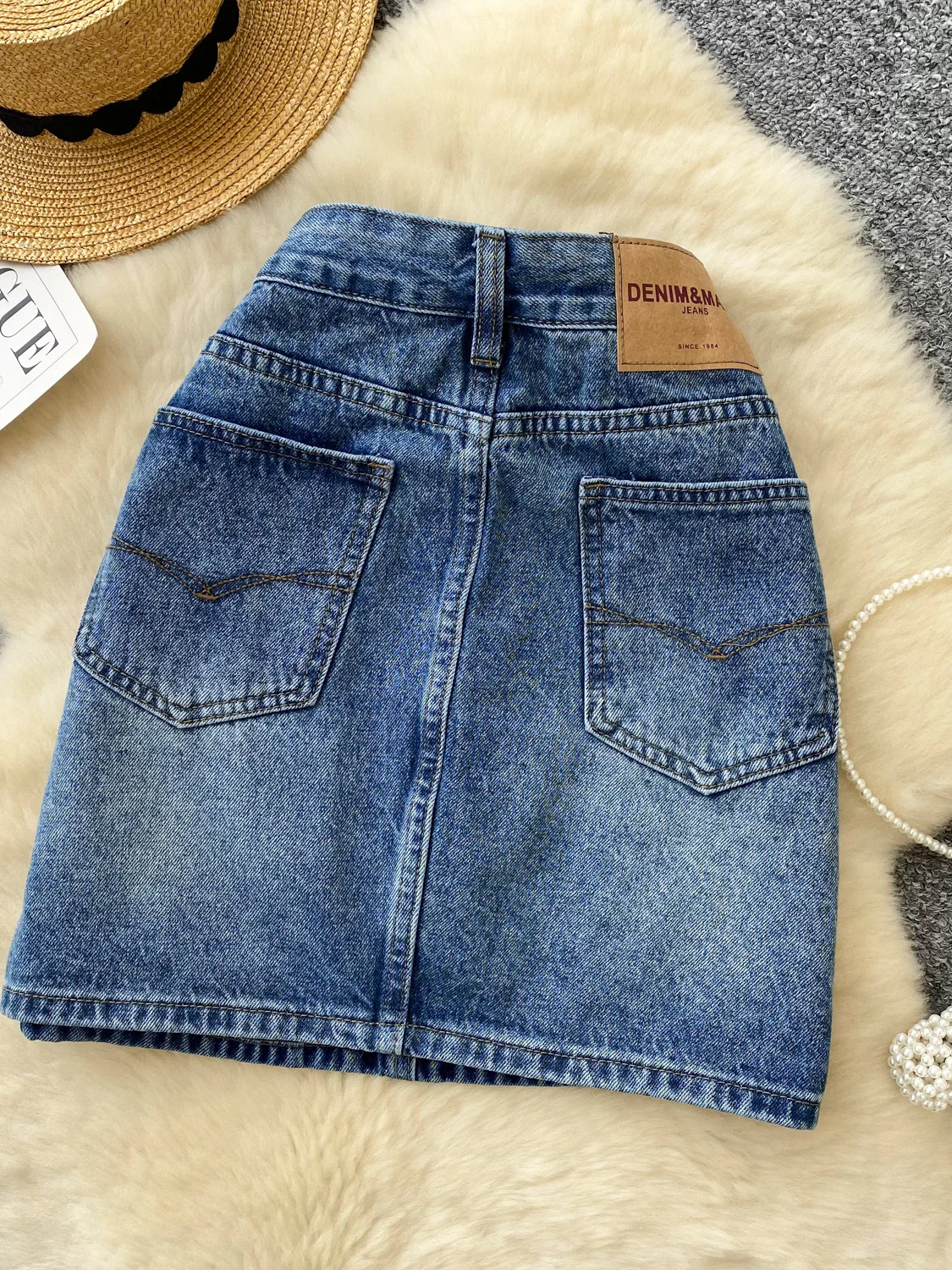Jupe trapèze taille haute en Denim pour femmes, jupe amincissante polyvalente, pour les déplacements Ci, en Fiber de Polyester, été