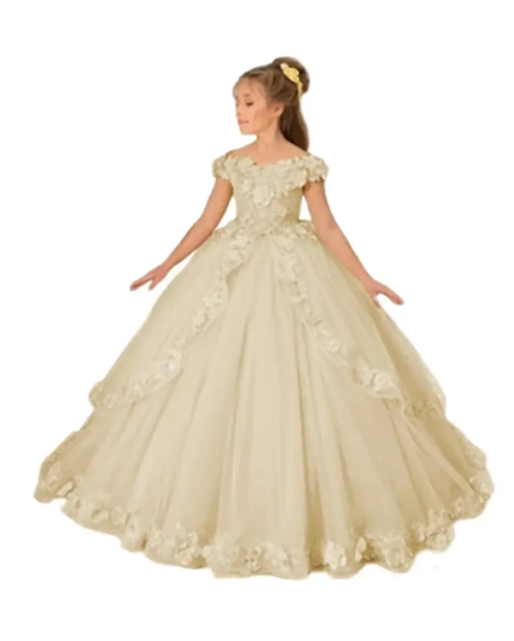 Customize Champagne Flower Girl Dresses Beading Appliqued Pageant Birthday For Girls First Communion Dresses Kids Prom Dresses