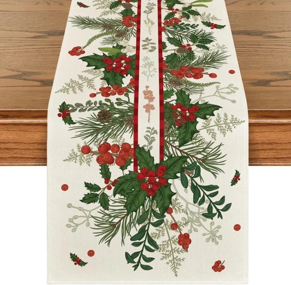 

Artoid Mode Cone Leaves Floral Christmas Table Runner, Seasonal Winter Kitchen Dining Table Decoration for Home Party Decor