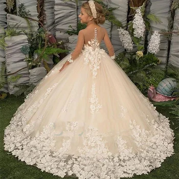 Robe à fleurs en dentelle pour filles, avec des appliques, r...