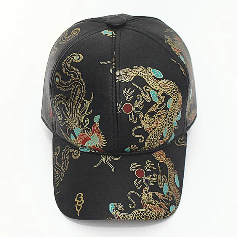 Printed Genuine Leather Dragon Baseball Hats Caps Sheepskin Summer Spring Men and Women Baseball Cap Automotive Headgear Adult