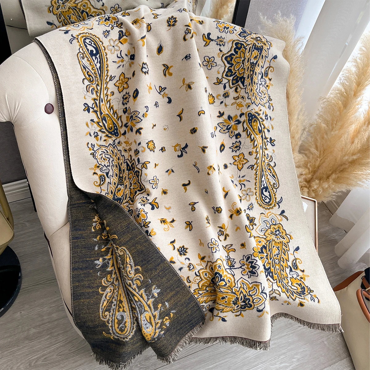 Neue Winter Eleganz Kaschmir Schal Frauen Paisley Zwei-Seitige Schal Weibliche Pashmina Luxus Marke Poncho Dicke Decke Warme Bufanda – Detail 8