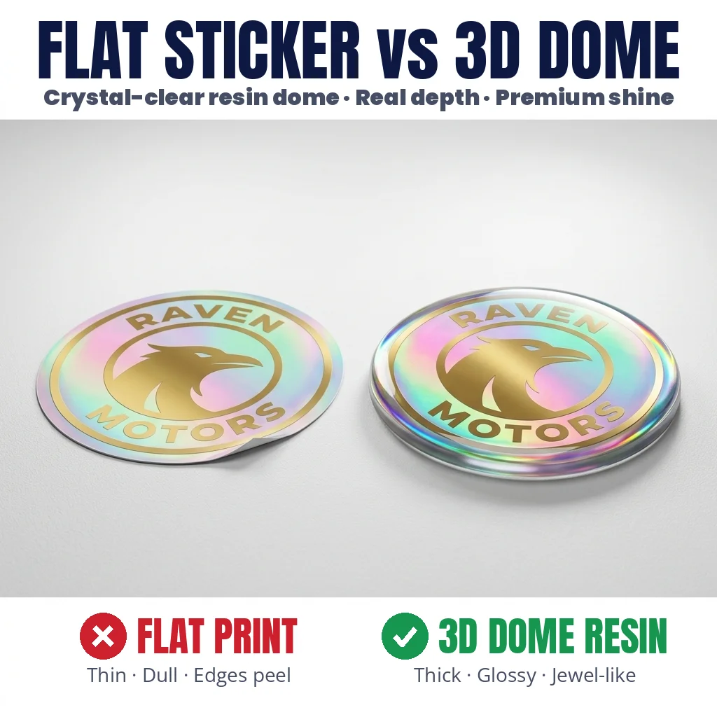 Custom 3D Dome Car Emblem Sticker - Holographic Epoxy Resin Logo Badge, Any Shape, for Steering Wheel, Grille, Free Design