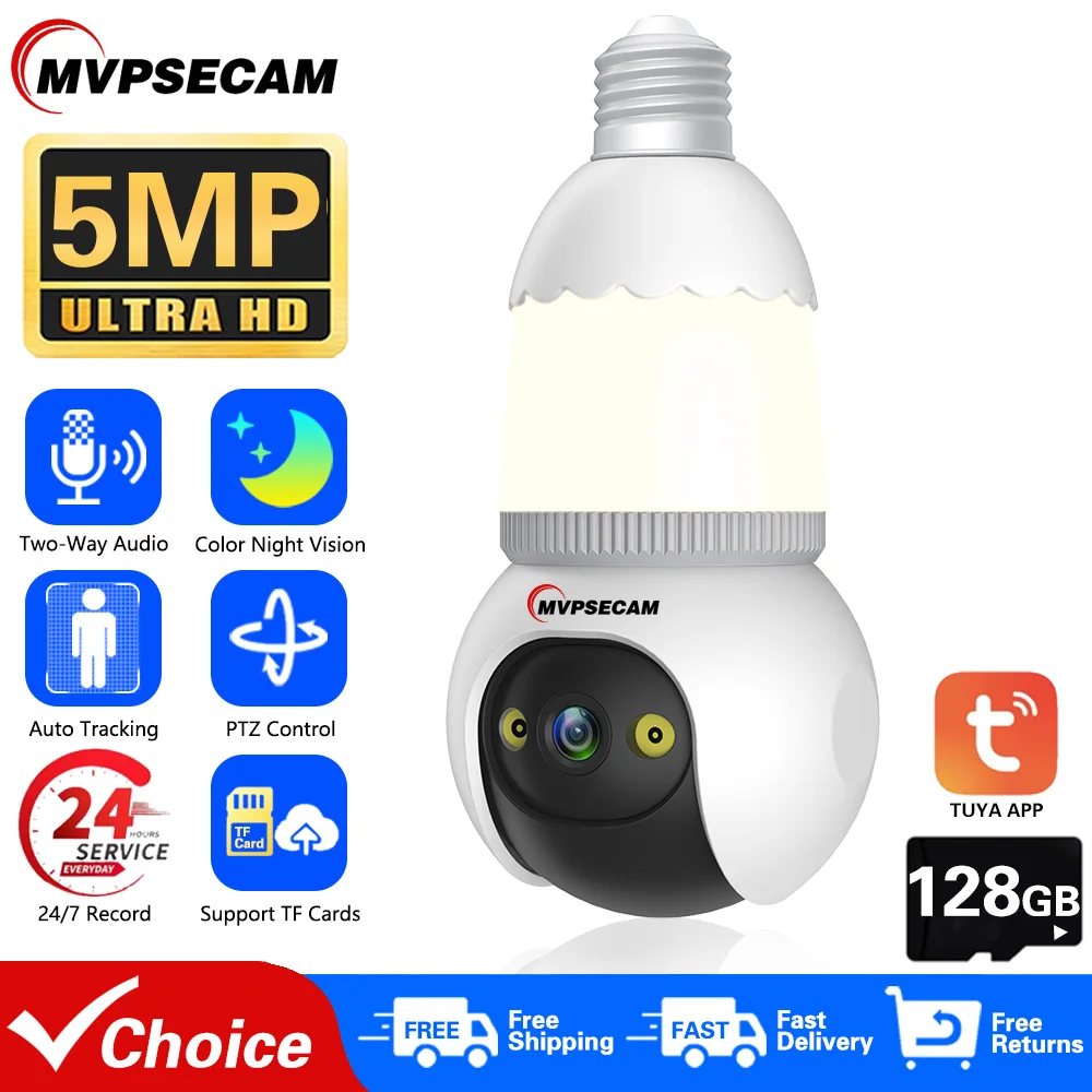 

5MP WiFi Bulb&Camera 2 in 1 Video Surveillance Home Indoor Security Baby Monitor IP Color Night Vision AI Auto Human Tracking