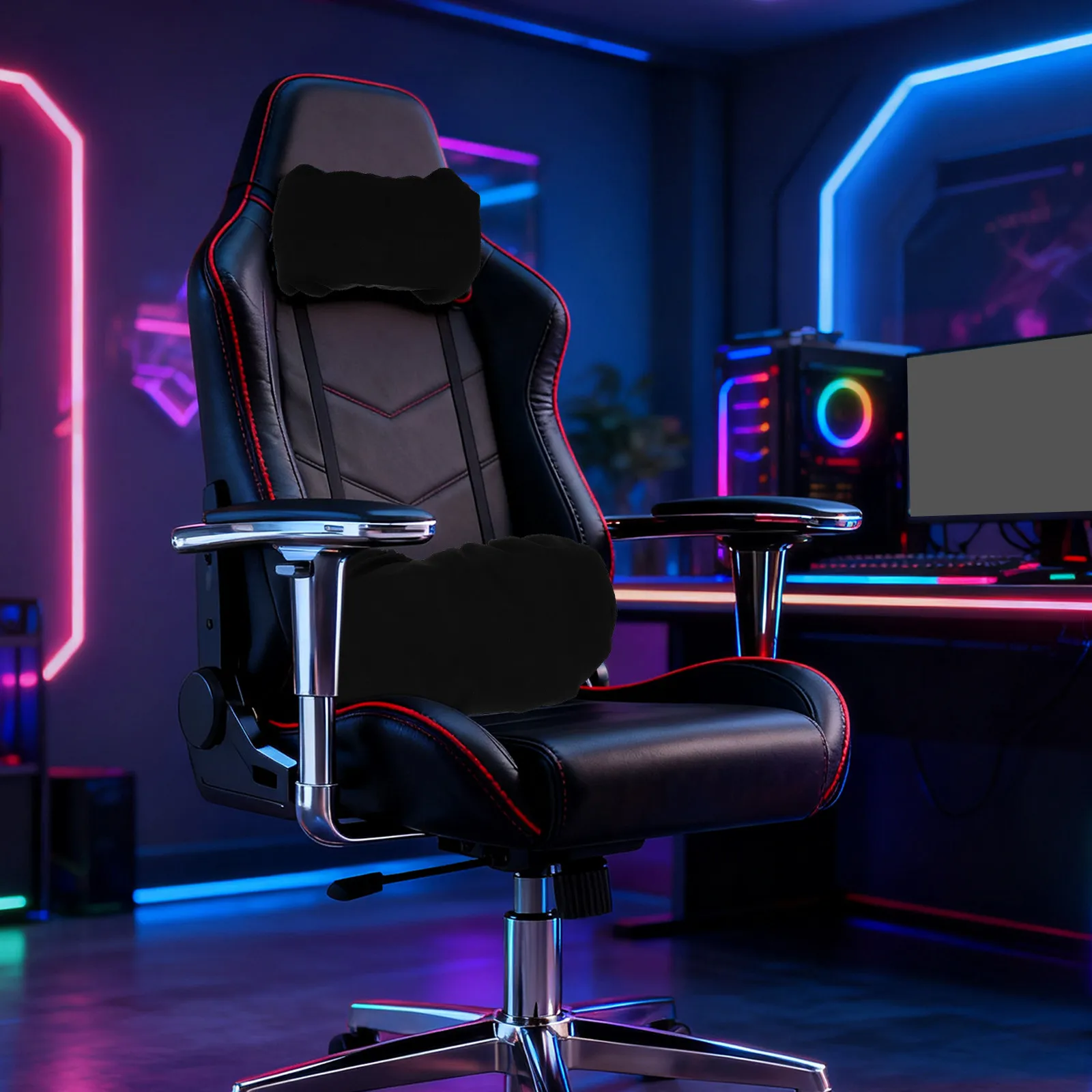 2Pcs Gaming Chair Cushion Covers Neck Lumbar Support Pillow Slipcover Breathable Material Computer Desk Chair Headrest