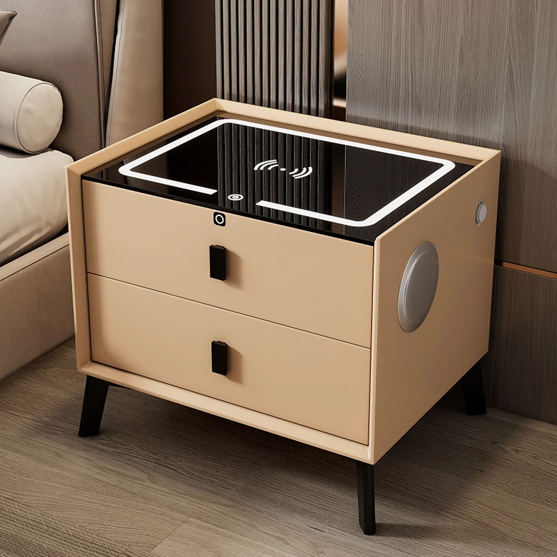 أثاث غرفة نوم ذكي فاخر بجانب السرير مصنوع من الخشب الصلب متعدد الوظائف للشحن اللاسلكي خزانة تخزين منضدة ذكية #5