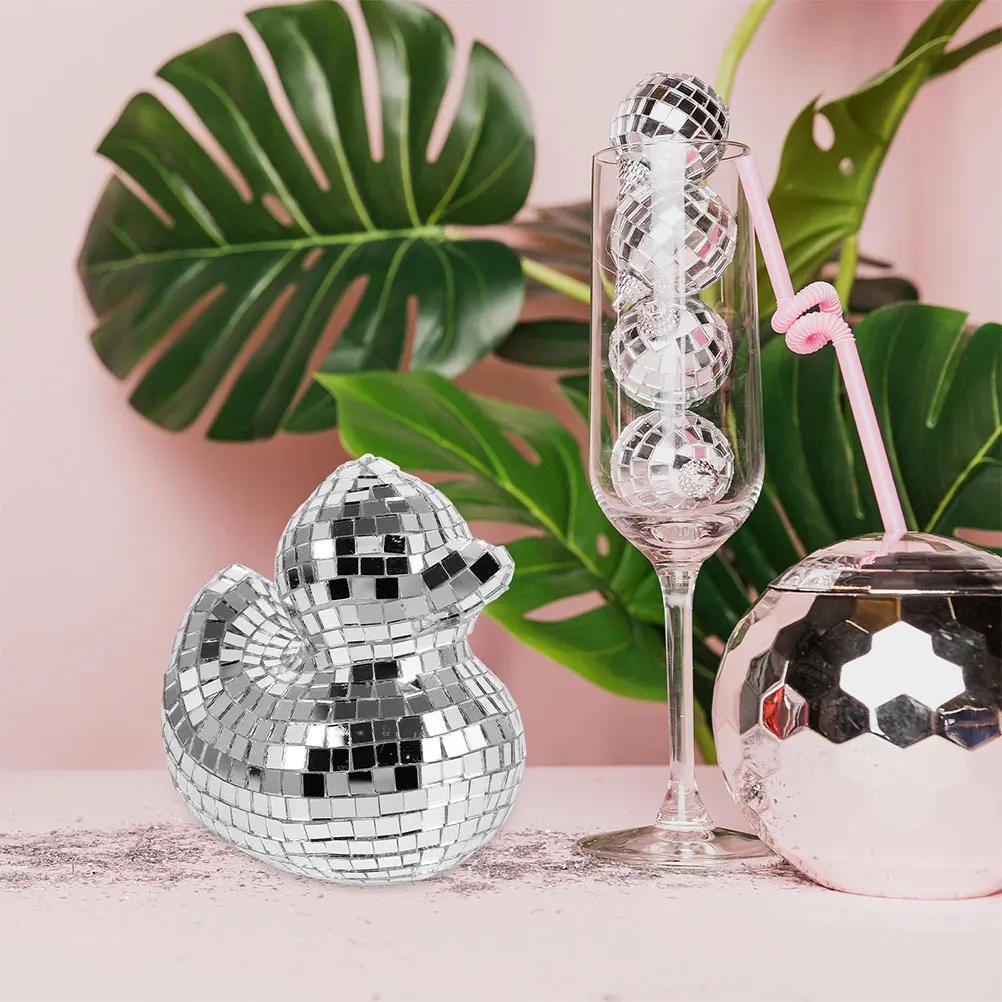 

2 Pcs Mirror Duck Ornaments Disco Animal Prop Home Decor Decorate Table Adornment Glass Desktop Decoration