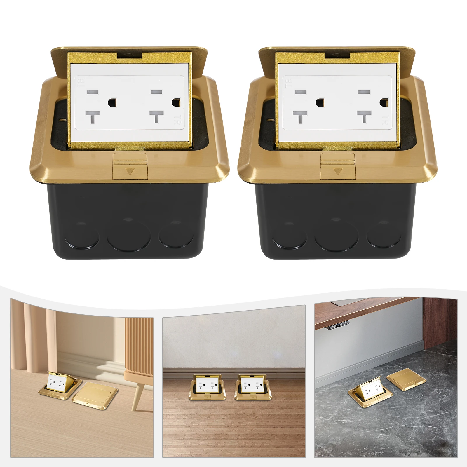 

2 Pieces of 20a Pop-Up Floor Socket High Bottom Box - Gold Color