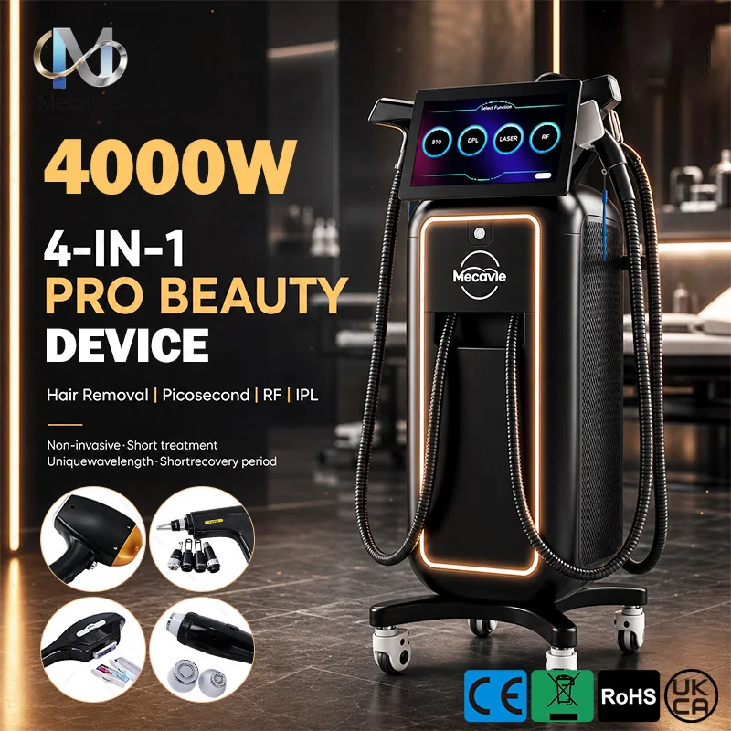 Mecavie 4 In 1 5000W Beauty Machine Ice Painless Hair Removal Picosecond Tattoo Clear RF Lifting Salon Device 2 Year Warranty