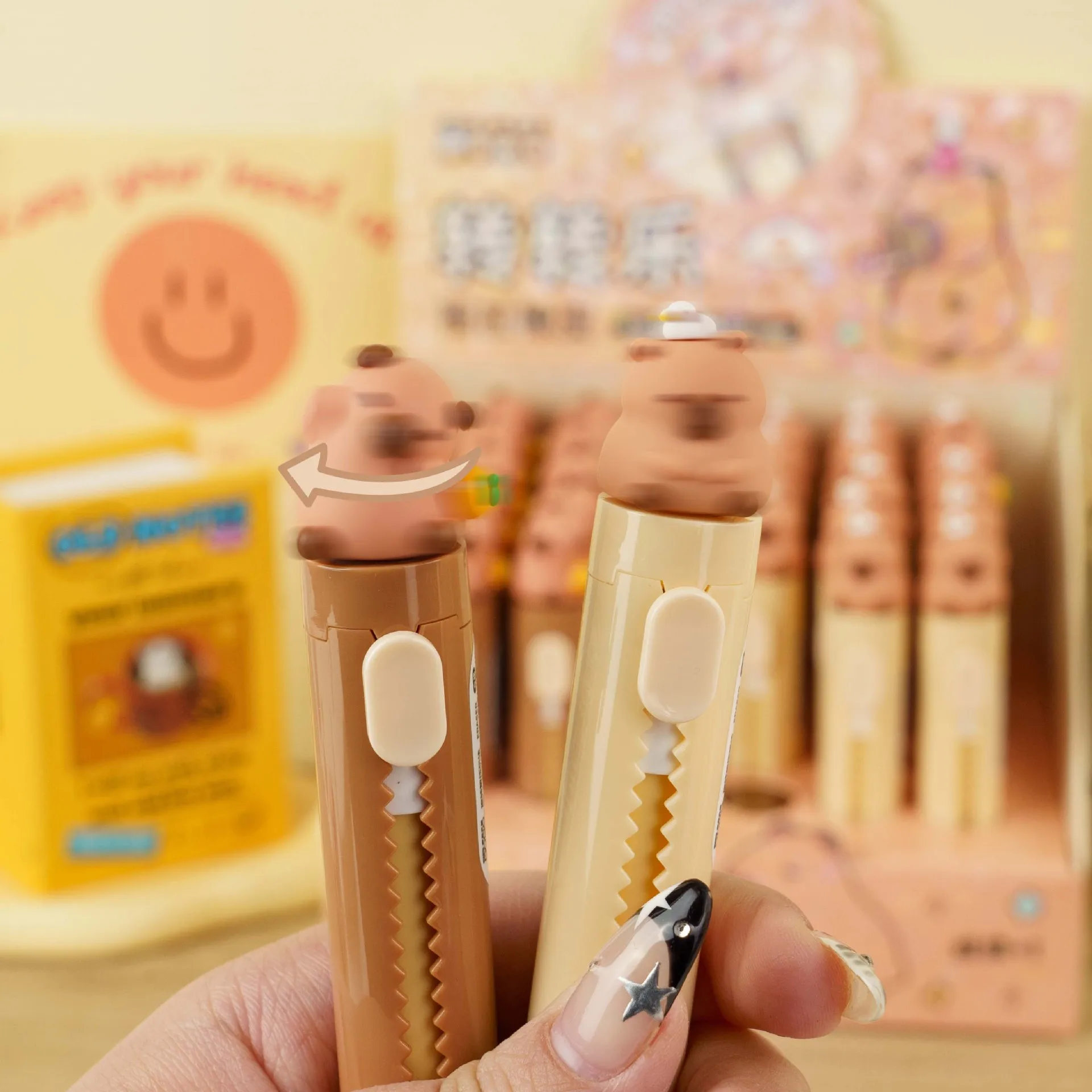 30Pcs/Lot Rotation Capybara Press On Erasers Cartoon Retractable Rubber Pencil Erasers For Kids Students Writing Drawing Tool