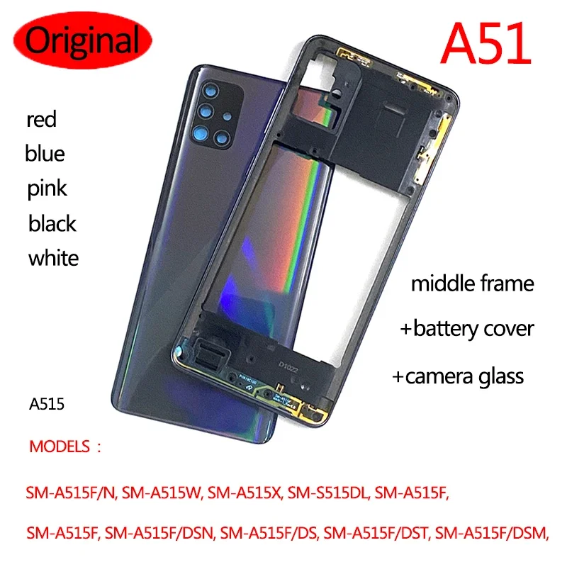 A51 For Samsung Galaxy A51 2020 A515F Battery Case Housing Chassis Middle Frame Back Cover   Camera Lens Repair Parts