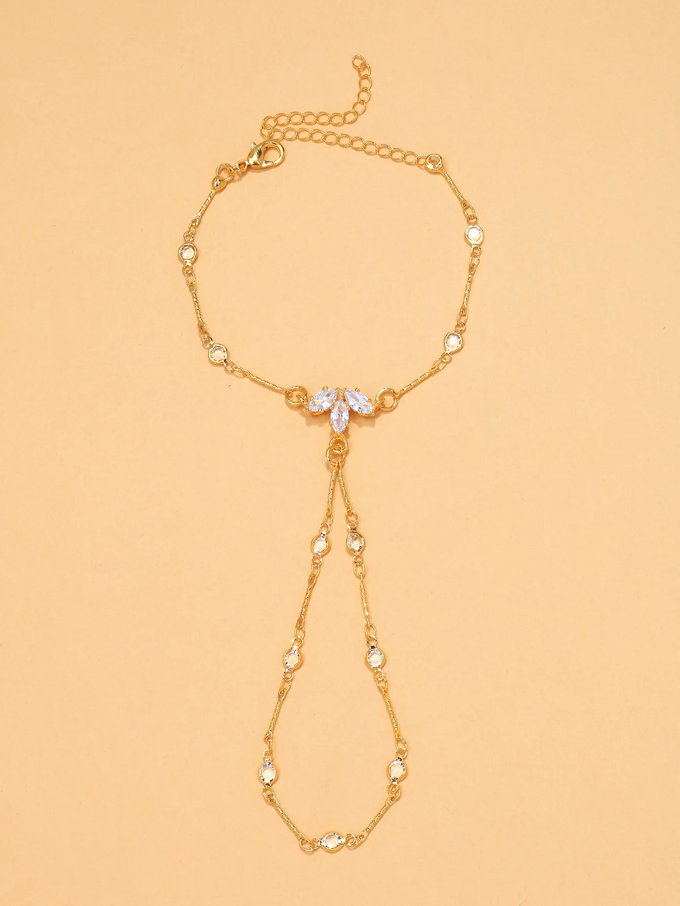 الفضة / الذهب ثلاثة كريستال ليف اليد سلسلة فنجر سوار أزياء مثير مجوهرات سلاسل طويلة سوار الاصبع