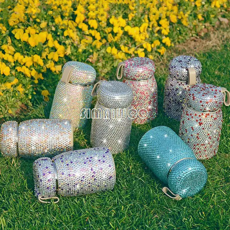 

Handmade Rhinestone Portable Women Cup Popular Bling Bling Gift Double Layer Vacuum Stainless Steel Thermal Insulation DIY Art