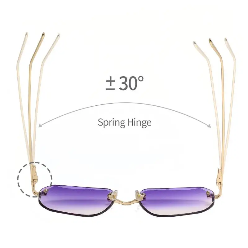 CATERSIDE Vintage Rahmenlose Herren-Sonnenbrille mit Designgläsern und Metallbügeln, Damen-Sonnenbrille für Party und Reisen – Detail 4