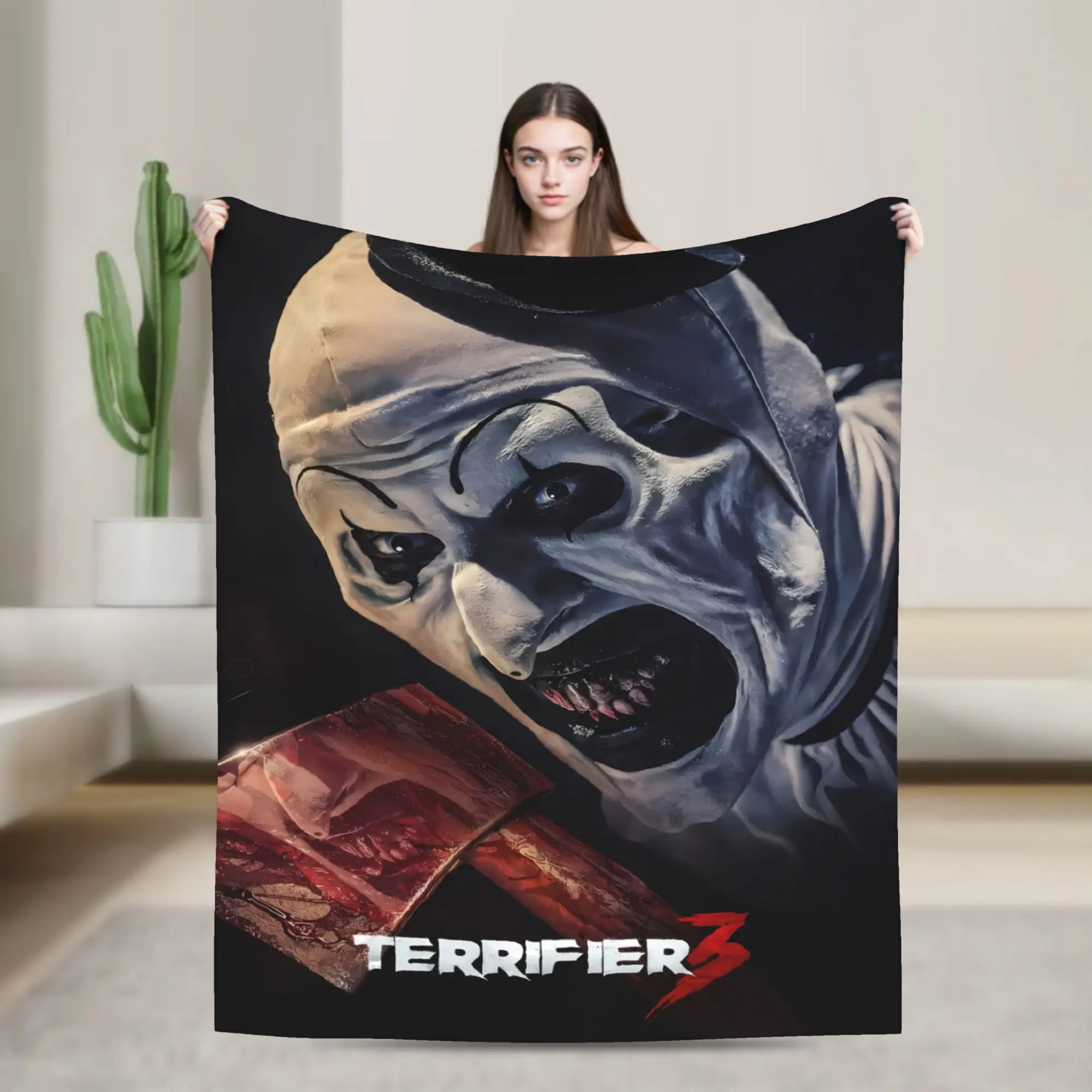 Terrifier Movie Blanket  Warm Soft Aesthetic Plush Throw Blanket For Child Living Room Flannel Bedspread Bed Cover