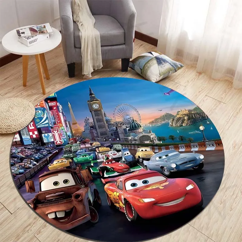 Disney Cars McQueen Round Rugs for Bedroom Area Floor Mats for Kids Room Household Bath Chair Mat Carpet Living Room Home Decor