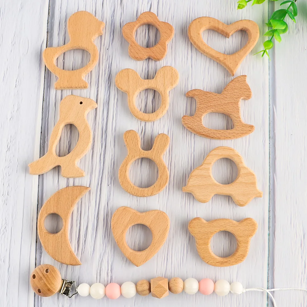 Kovict 5Pcs Baby Pacifier Clips Wooden Metal Round Animal Modelling Pacifier Holder Baby DIY Components For Jewelry Making