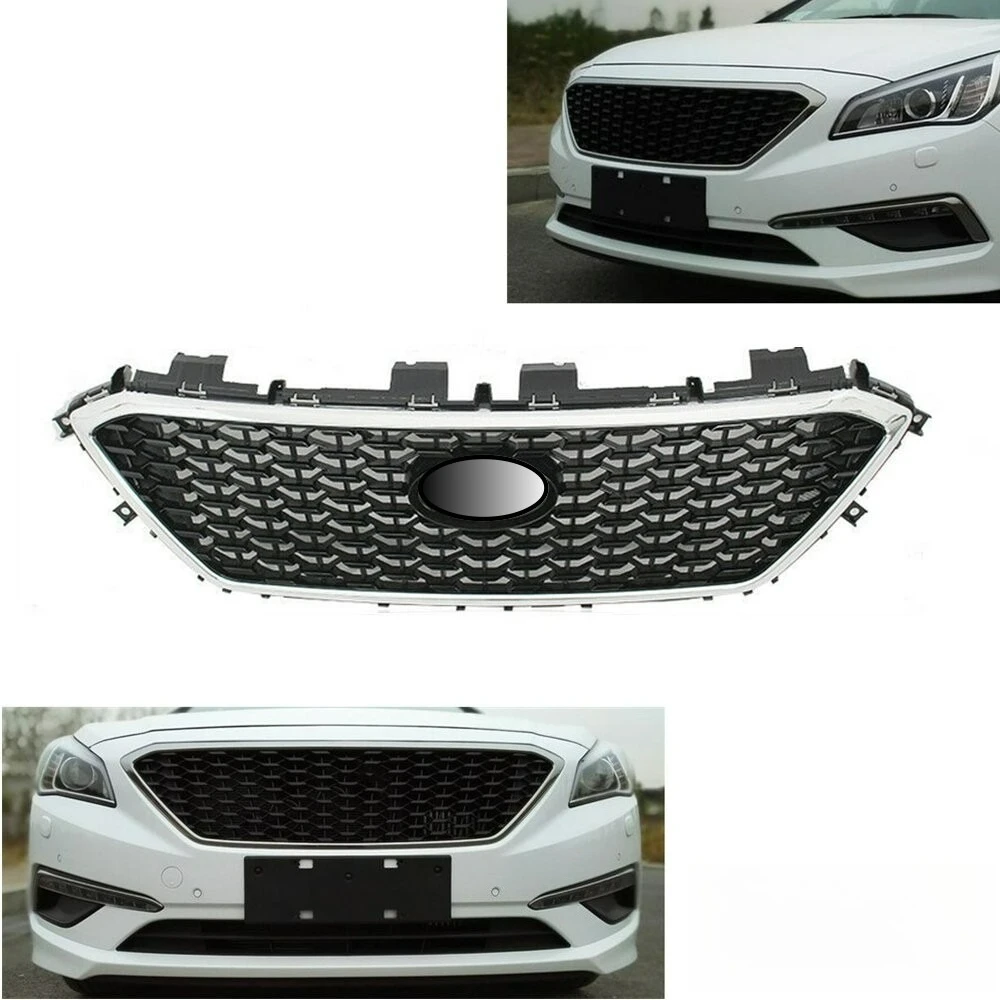 Front Upper Grille Chrome Honeycomb W/O Sensor Hole For Hyundai Sonata 2015-17