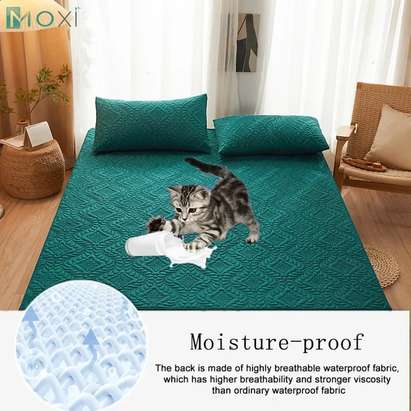 100% Waterproof Quilted Fitted Bed Sheet with Elastic Band Soft Mattress Protector Cover Twin Queen King 160x200cm Home Decor