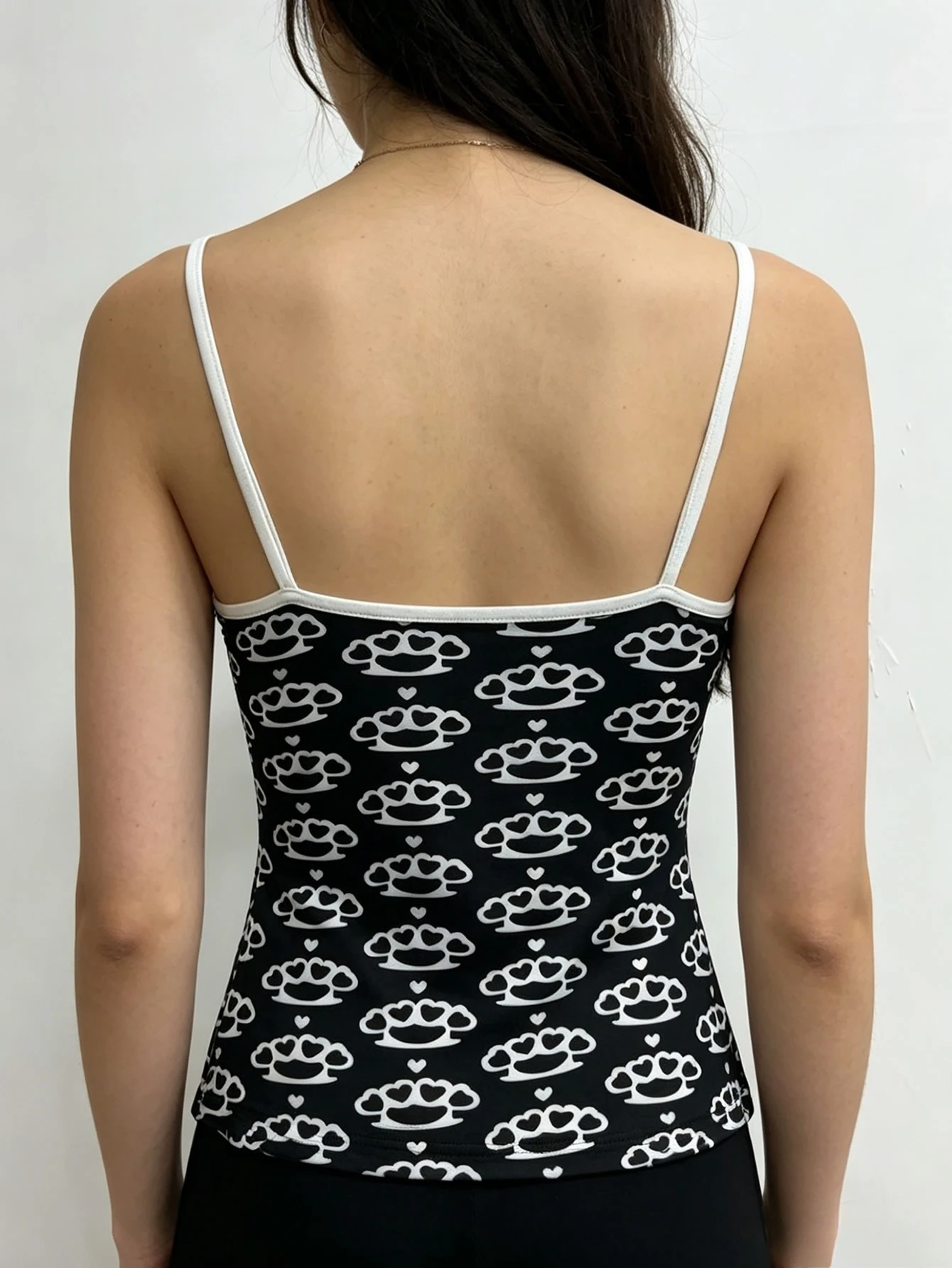 Y2K Damen Sommer Goth Print Süßes Tanktop Harajuku Ärmelloses Crop Off-Shoulder Trägertop Camisole Baby Tees Weste 2000er Jahre Kleidung – Detail 4