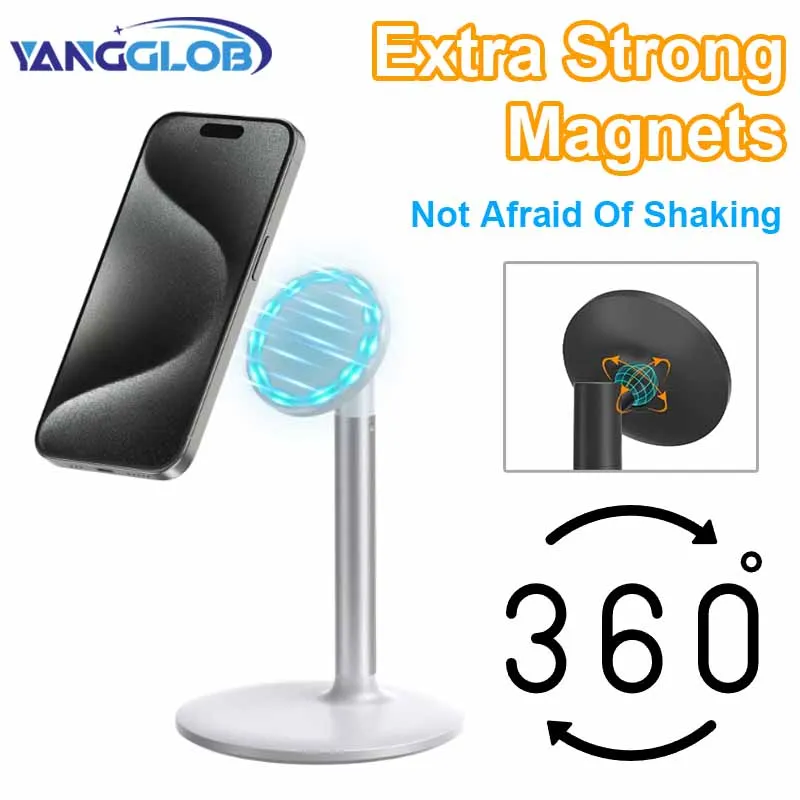 

Magnetic Desk Phone Stand for iPhone16 15 14 13/12 - Phone Holder Dock with 360°Rotation, Height&Tilt Adjustable for Office/Home